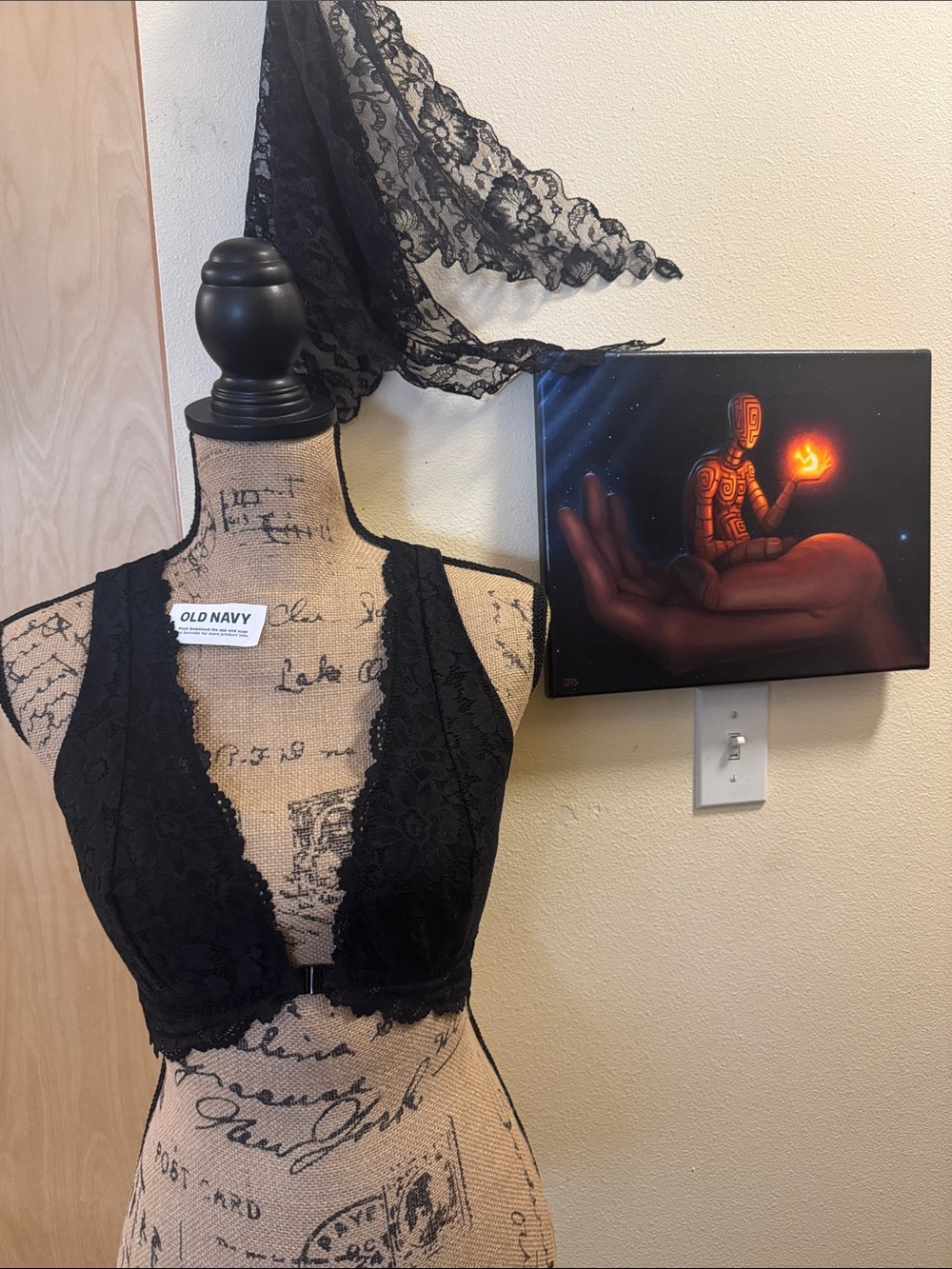 NWT Old Navy black floral lace longline black jack, front clasp bralette. Size L